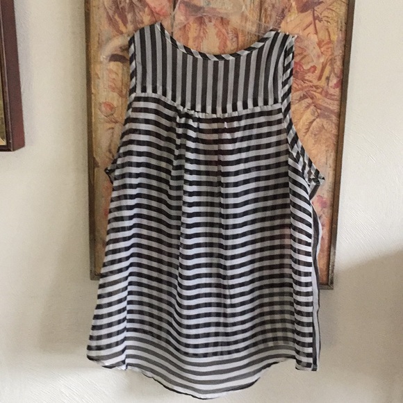 LF Y2K SHEER TOP BLACK WHITE STRIPED CAREER BLOUSE TOP M - Picture 4 of 12